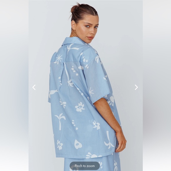 INDI LUXE LIGHT AURA BUTTON UP SHIRT PRINT BLUE WHITE - Picture 2 of 5